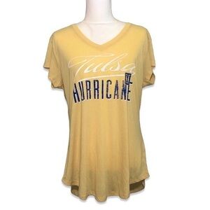 NWOT University of Tulsa Hurricane Light Yellow Blue V-Neck Tee T-Shirt Top New